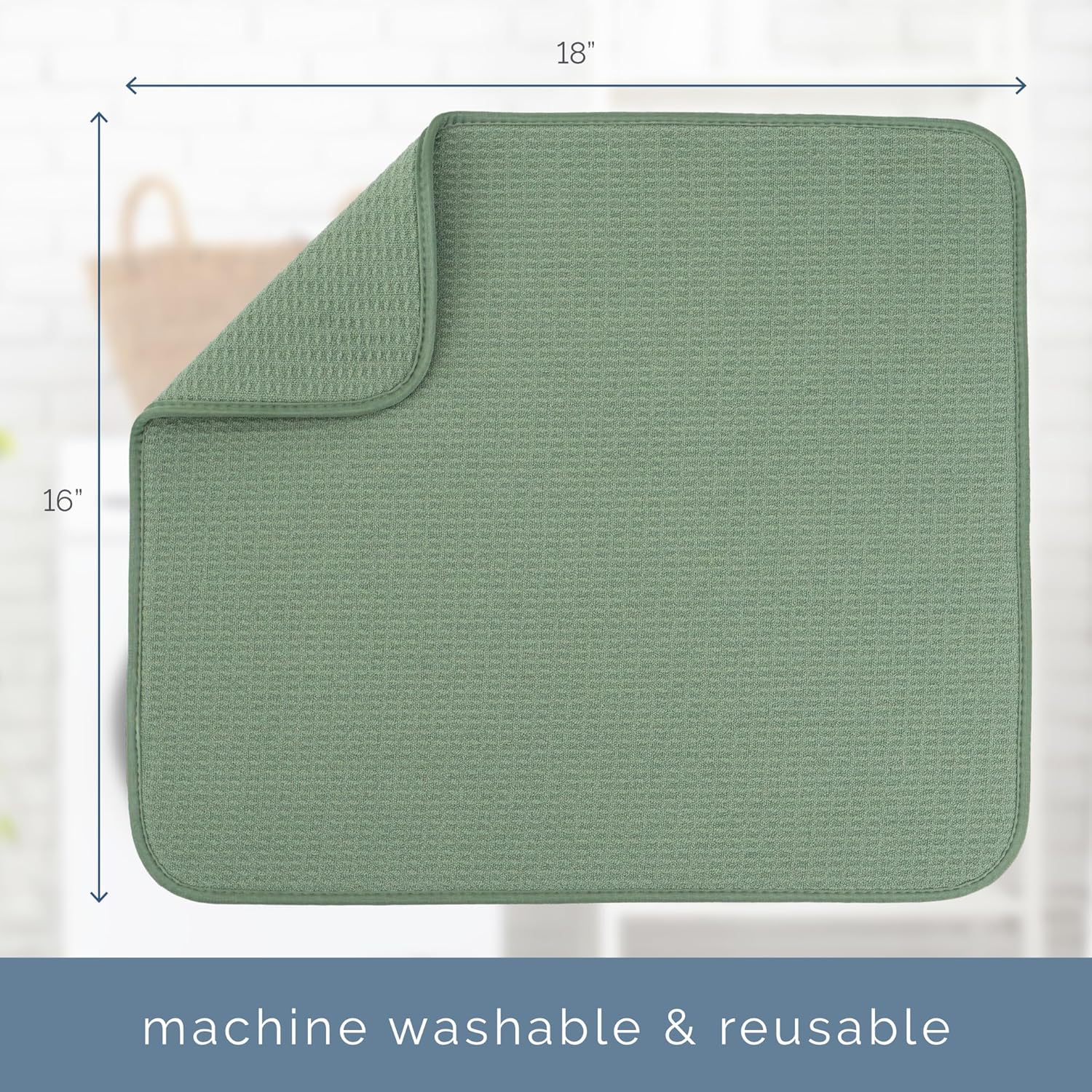 S&T INC. Dish Drying Mat - Absorbent Microfiber Kitchen Counter Pad | 16” x 18”, Large, Sage Green
