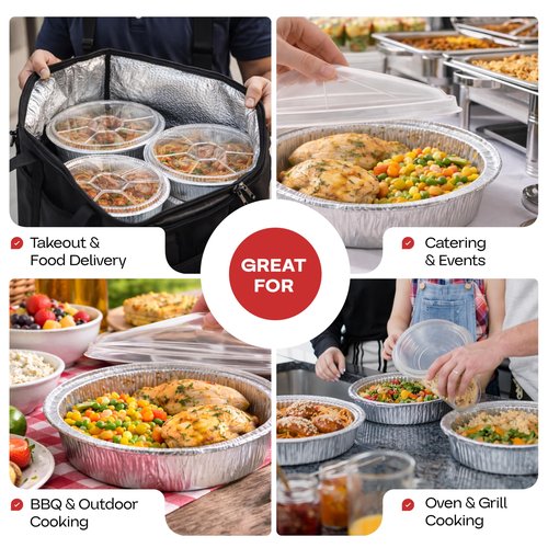 IDL Packaging 9" Round Aluminum Foil Pans (Pack of 100) - 1.75" Deep, Angled Walls - For Roasting, Baking, Cooking, Freezing - Disposable Aluminum Food Containers - Pie & Tart & Leftover