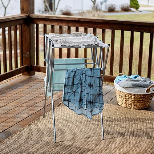 Household Essentials Clothes Drying Rack - Foldable & Expandable Laundry Solution | Silver