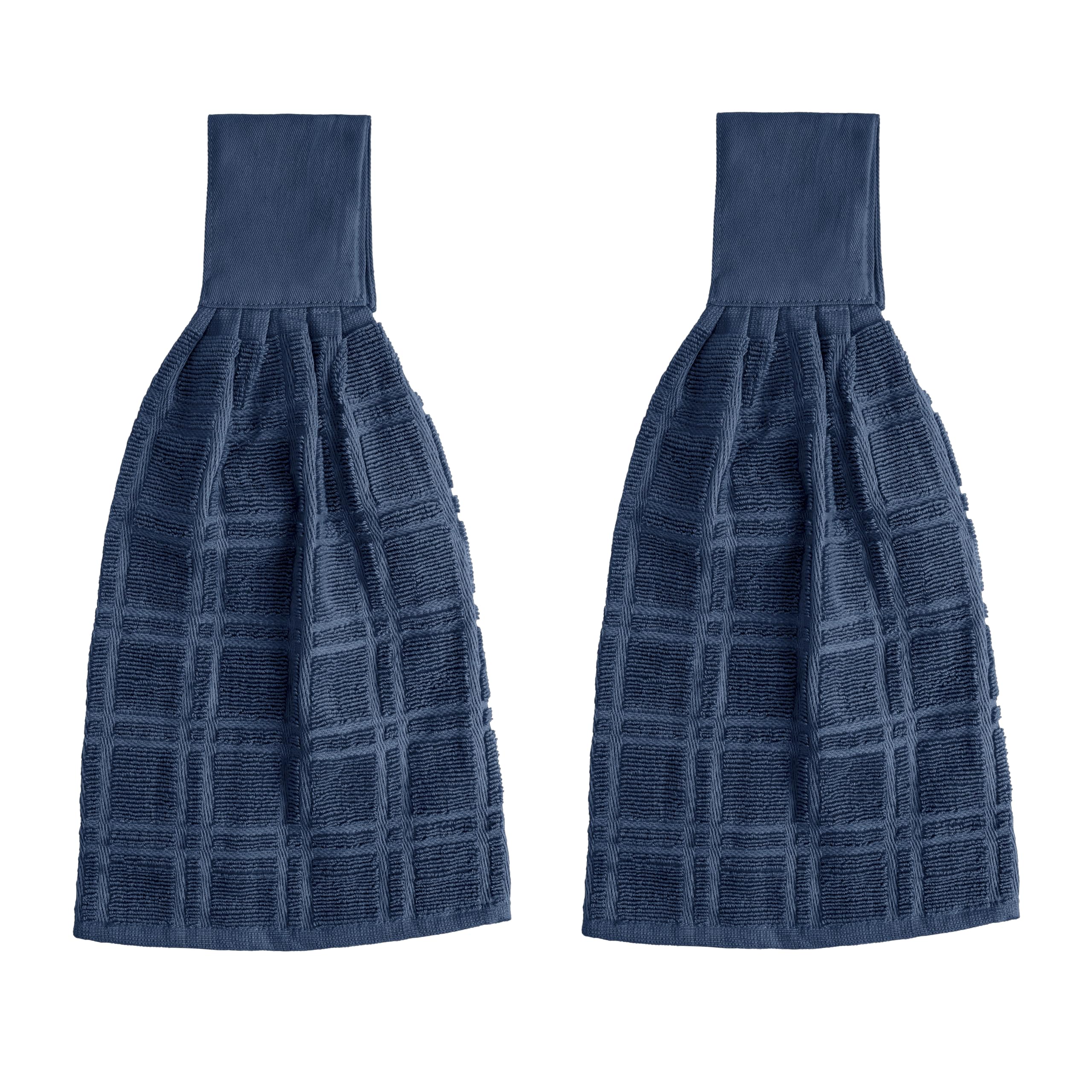 Blue Needles Hanging Kitchen Towels - Blue 100% Cotton Solid Kitchen Tie Towel, Set of 2 Hand Dish Cloth with Hanging Loops 9 x 17 Inches, Absorbent, Super Soft, and Fast Drying Home Essential