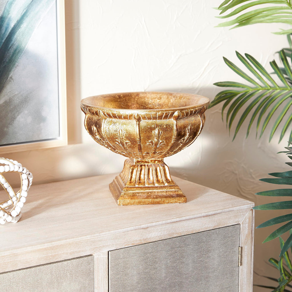 Deco 79 Polystone Decorative Decorative Bowl Ornate Decorative Container, Decorative Keepsake Box 11" x 11" x 9", Gold