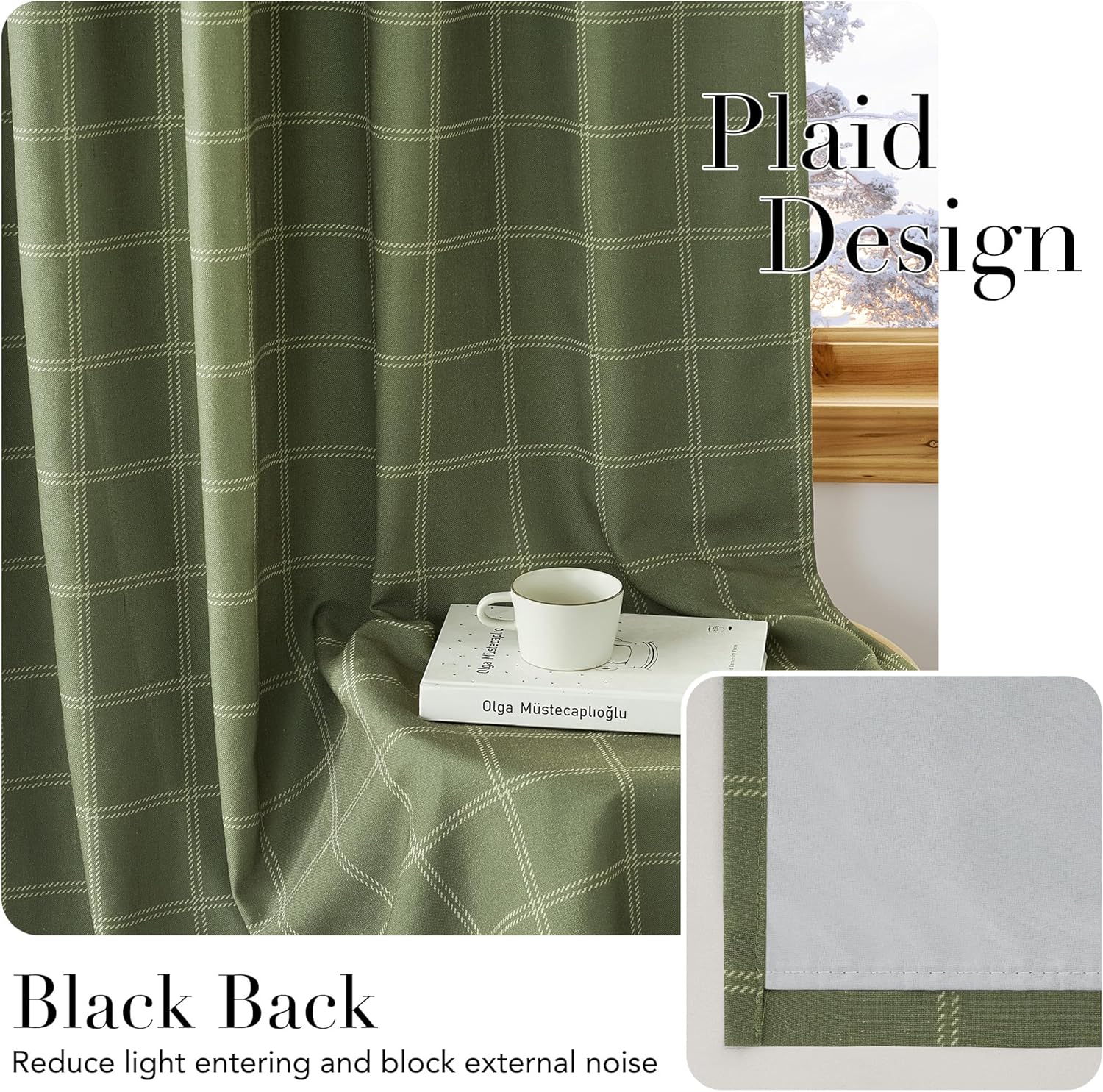 NICETOWN Buffalo Plaid Blackout Curtain Panels - Thermal Insulated 84" Length, Moss Green, 52" W x 84" L