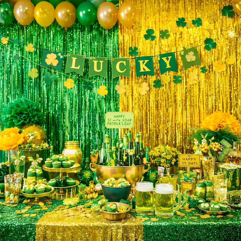 Melsan Graduation Decorations 2026 - Foil Fringe Curtains | 3 Pack Gold Tinsel Backdrop 3.2 x 8.2 ft