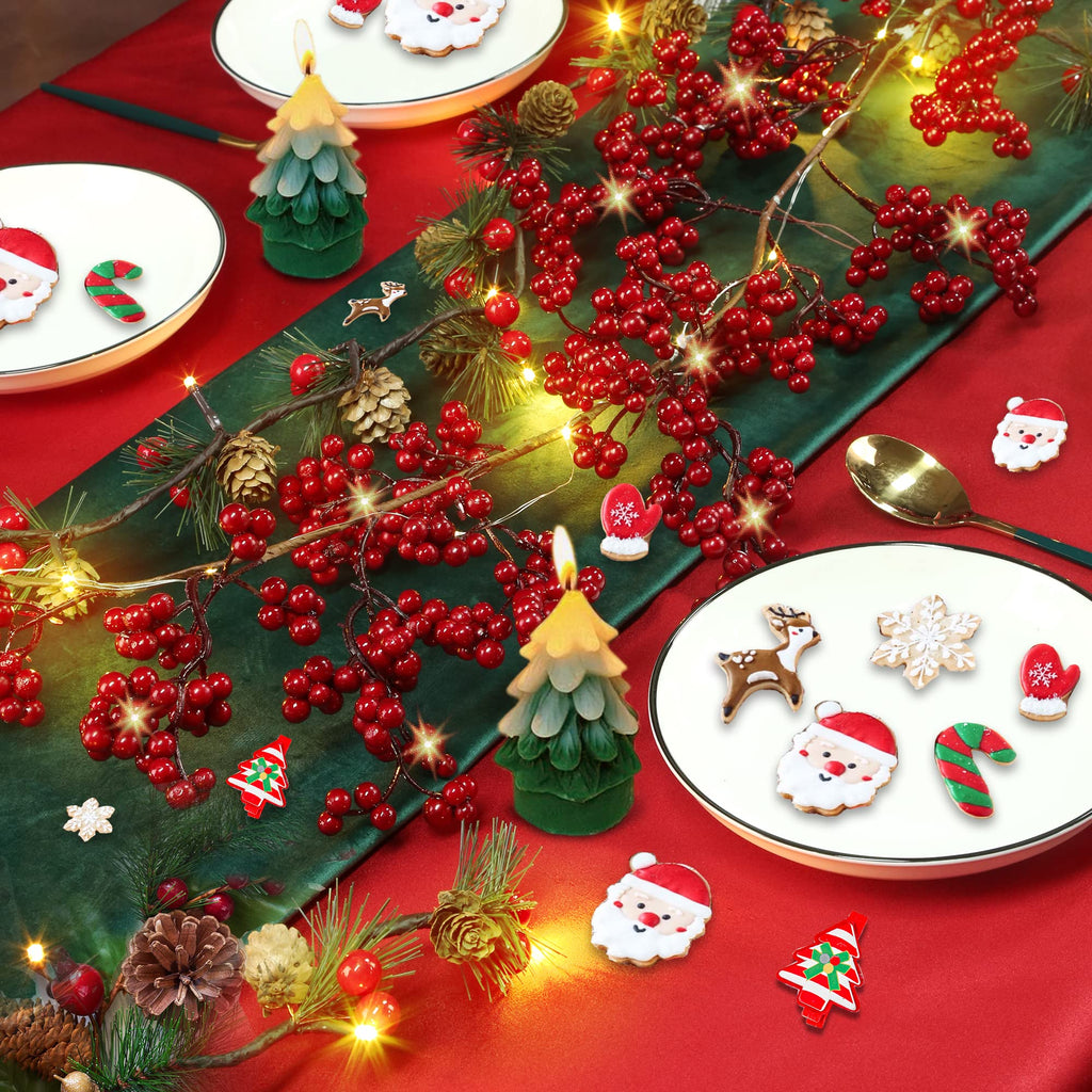 Sggvecsy Red Berry Garland Lighted Burgundy Berry Christmas Garland Artificial 6Ft for Christmas Winter Holiday Fireplace Mantel Table New Year Indoor Outdoor Decoration