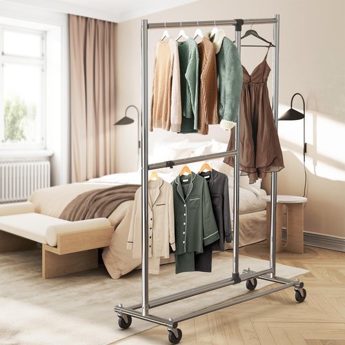 Simple Houseware Dual Bar Adjustable Garment Rack, Chrome, 72-inch Height