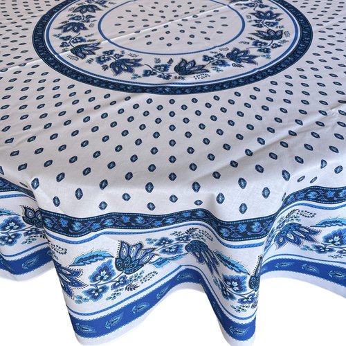 68" Round Lisa White Cotton Coated Provence Tablecloth by Le Cluny