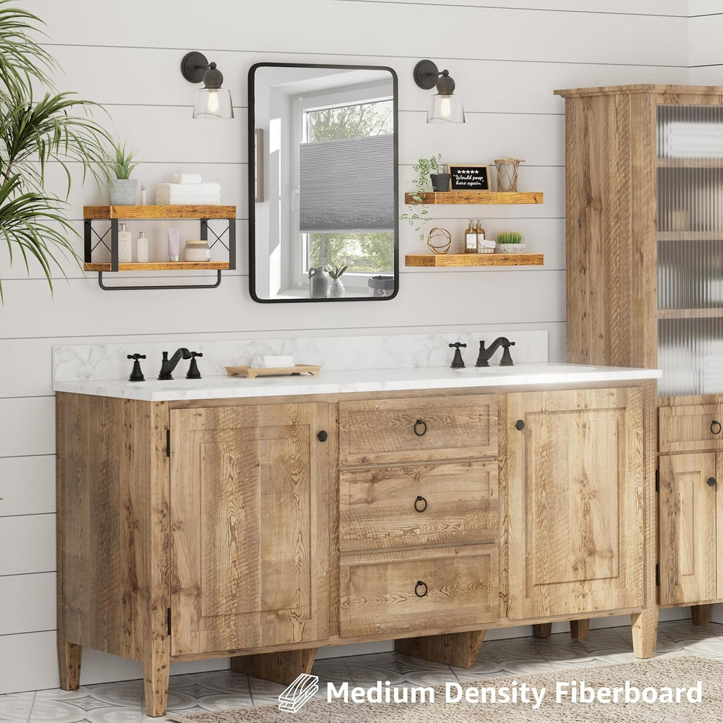 QEEIG Floating Bathroom Shelves - Rustic Brown Over Toilet Storage | Set of 3, 16 Inch