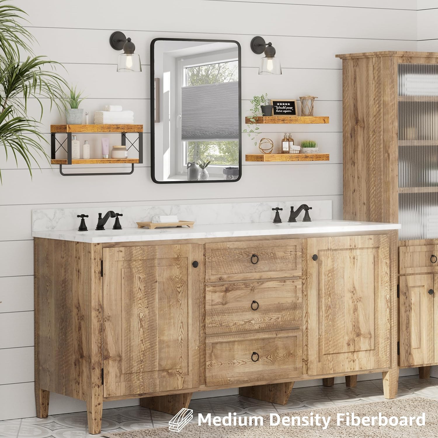 QEEIG Floating Bathroom Shelves - Rustic Brown Over Toilet Storage | Set of 3, 16 Inch
