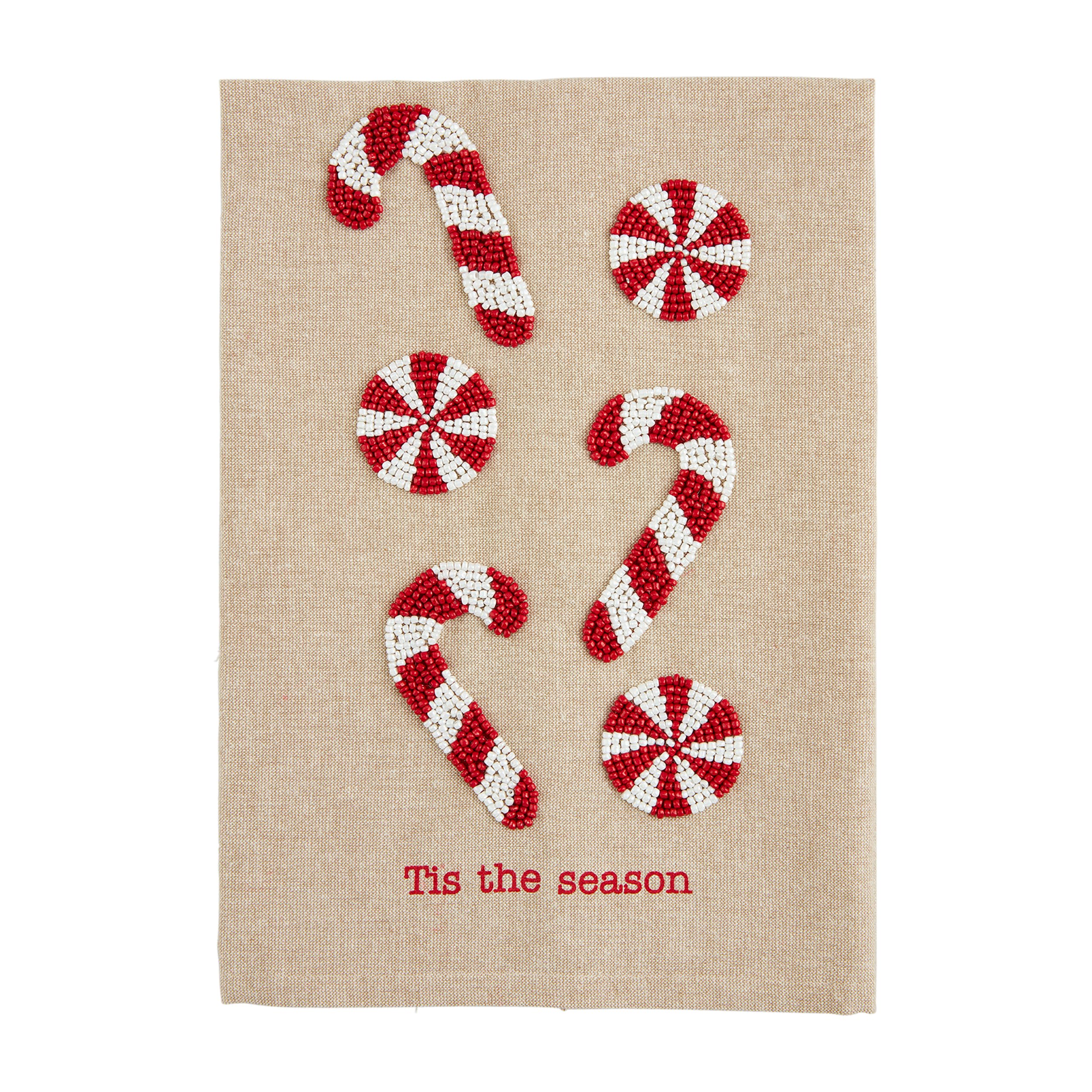 Mud Pie Christmas Bead Towel, Candy Cane, 21" x 14"