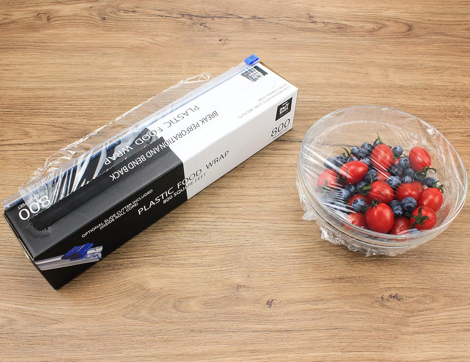 Plastic Food Wrap | 800 SQ. FT. BPA-Free with Optional Slide Cutter - Extra Cling, No Mess, Clear