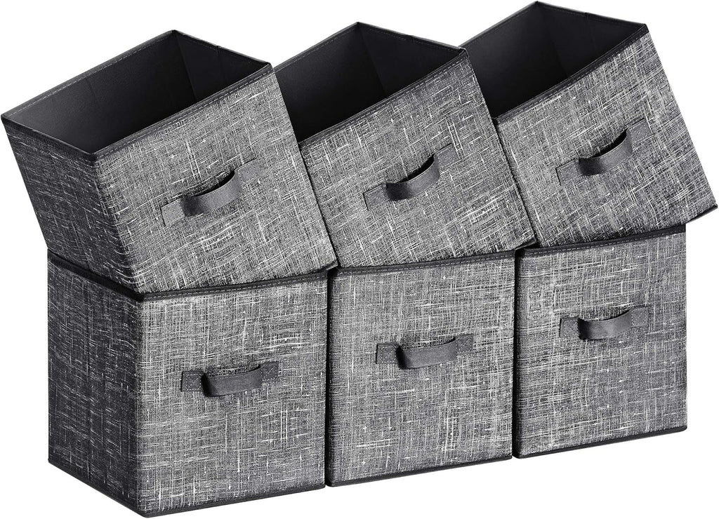 SONGMICS Storage Cubes - 11-Inch Foldable Non-Woven Fabric Bins with Double Handles | Set of 6 in Classic Black for Closet Organization