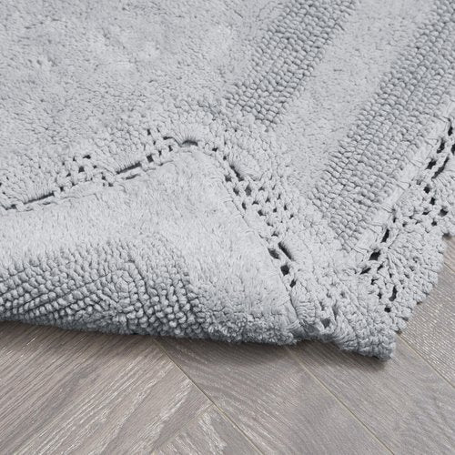 Laura Ashley Absorbent Bath Mat Reversible Crochet Soft and Plush Bathroom Mat 100% Cotton 21x34 Bath Rug, Light Grey