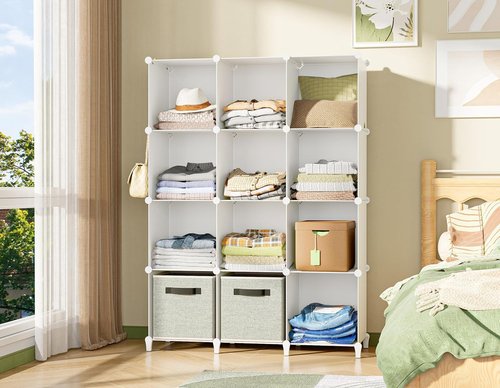 HOMIDEC 12-Cube Closet Organizer - Portable Clothing Storage Shelves | White Finish