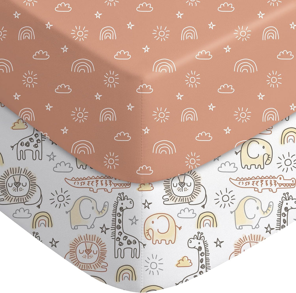 Yoofoss Baby Pack and Play Sheets - Ultra Soft 2-Pack Fitted Mini Crib Sheets | 38x26, Neutral Animal Design