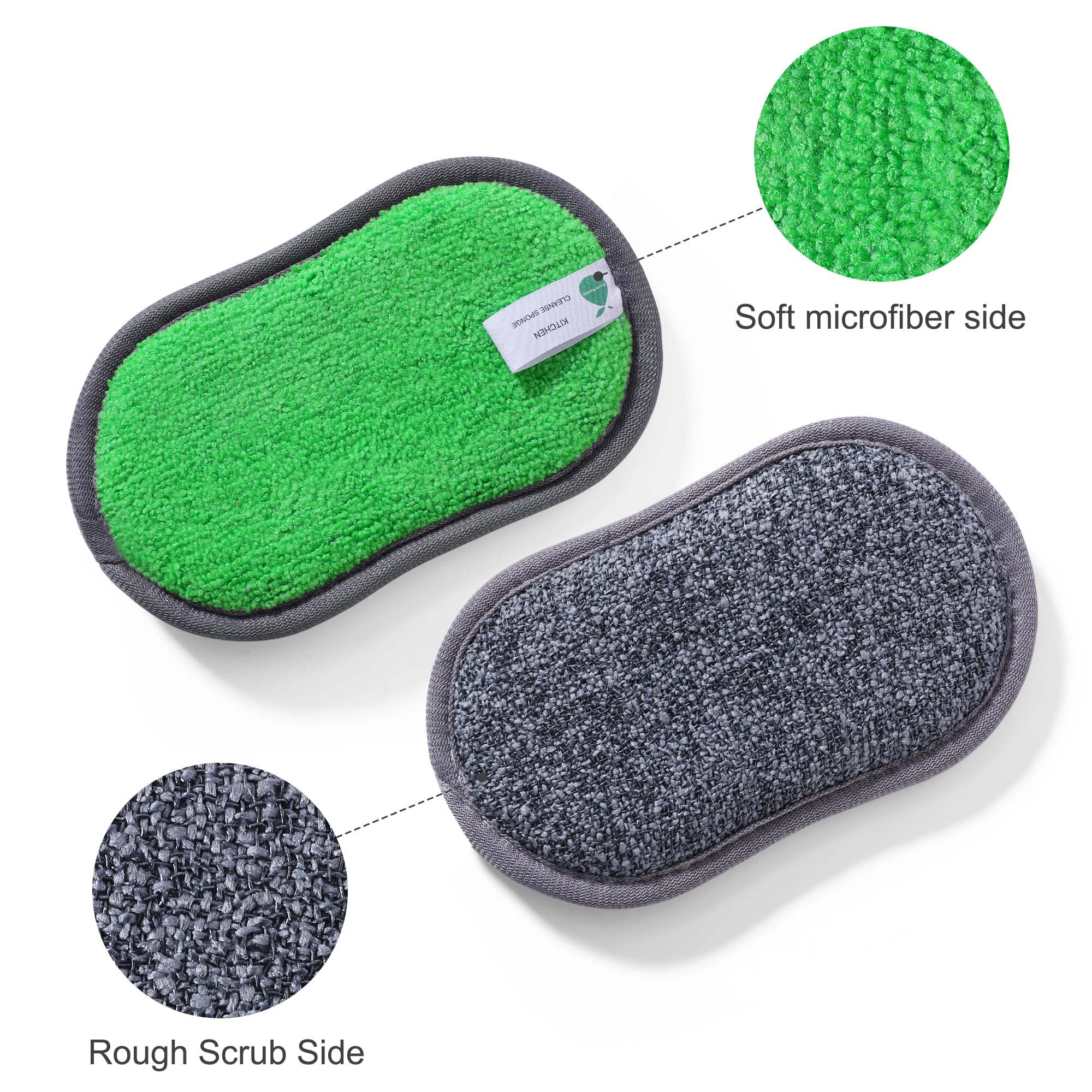 Multipurpose Sponges Kitchen,6 Pack Reusable Non-Scratch Scrub Sponge,Rough Scrubbers Side for Pots and Pans,Soft Microfiber Scrub Side for Washing Dishes