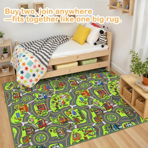Upgrade Ultra Non Slip Kids Car Rug, Kids Road Playmat Rug for Toy Cars, Educational Town City Map Washable Carpet for Boy Playroom Bedroom, Safer Car Track Play Mat for Children Baby Toddler, 60"x36"