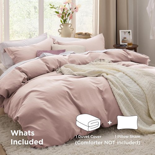 Bedsure Twin Duvet Cover Set - Rose Pink, Extra Soft Prewashed Bedding with Zipper Closure, 68x90 Inches