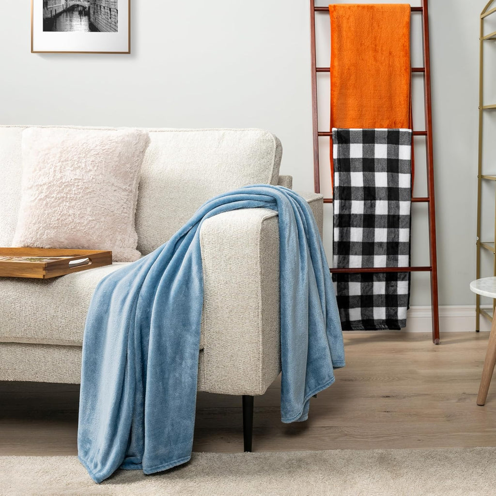 PAVILIA Dusty Blue Fleece Throw Blanket - Super Soft Flannel Sofa Blanket | Cozy 50x60" Plush Decor