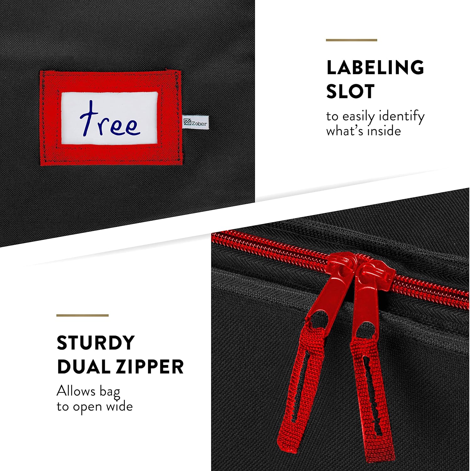 ZOBER Christmas Tree Storage Bag | 600D Oxford Fabric, Waterproof & Tear-Proof | Fits 7.5 Ft Trees - Black