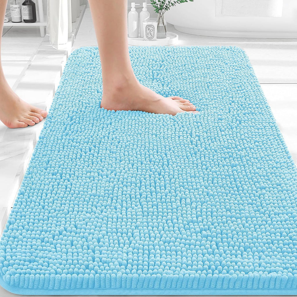 OLANLY Bathroom Rugs - Extra Soft Chenille Bath Mats with Rubber Backing | Quick Dry, Machine Washable, 30x20, Sky Blue