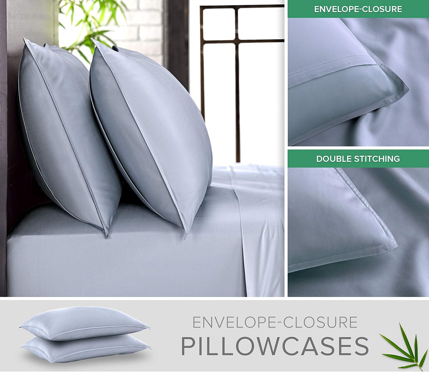 Pure Bamboo Split King Sheets - 100% Organic Viscose Bed Sheet Set, Soft & Cooling, 2 Fitted Sheets (Sterling Blue)