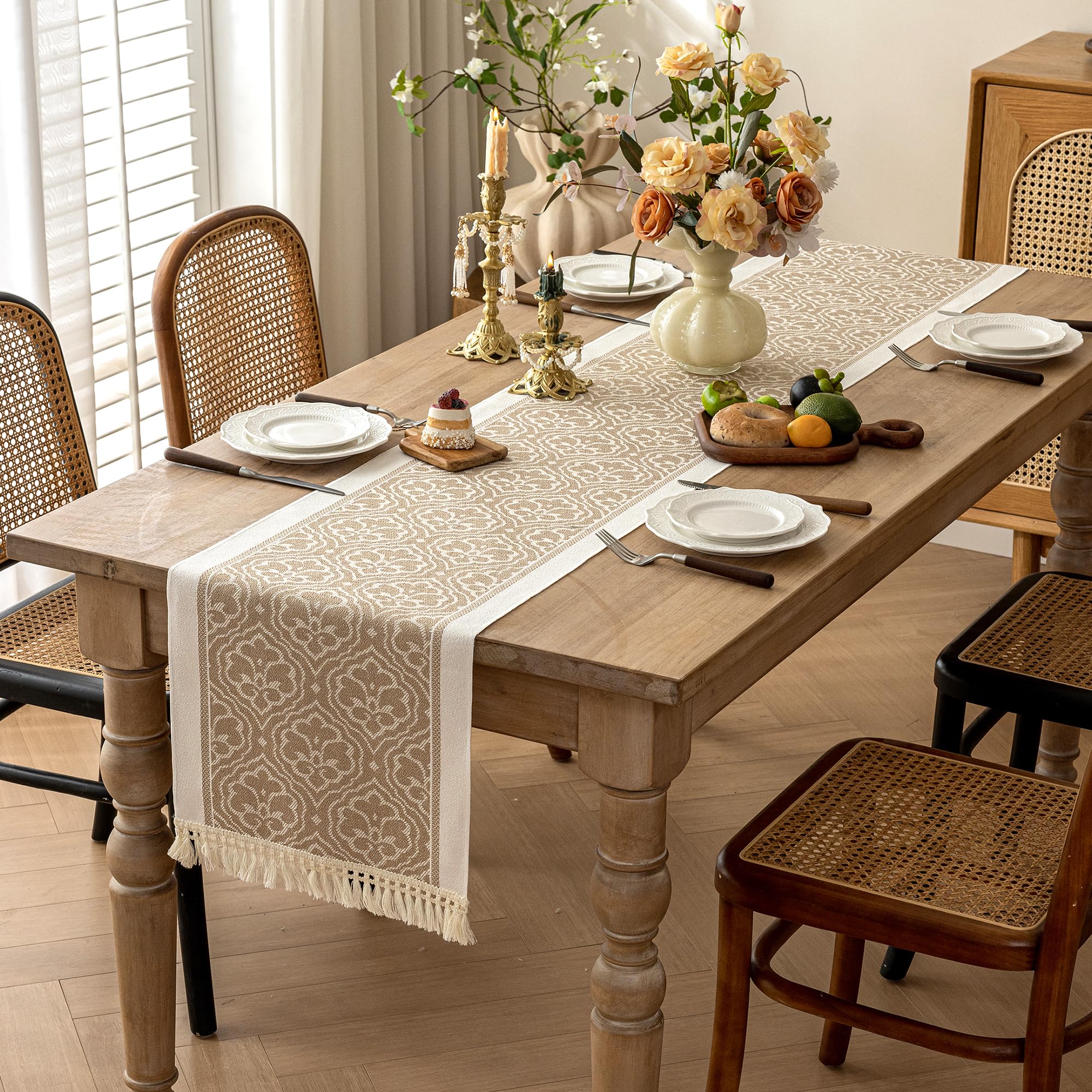 UWWGKK Table Runner 48 Inches Long,Waterproof Boho Table Runner with Tassel Fringe,Table Runners for Party Coffee Table