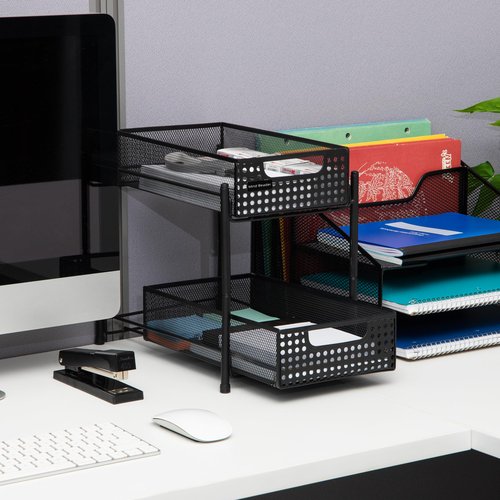 Mind Reader Accessory Organizer, Supply Storage, Desktop, Crafts, Office, Metal Mesh, 8"L x 12.5"W x 11.25"H, Black