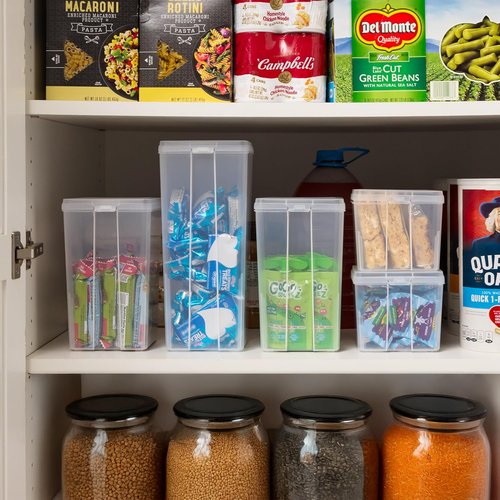 IRIS USA Vertical Storage Containers - Clear Plastic Bins with Lids for Home & Office Organization | Large 6-Pack