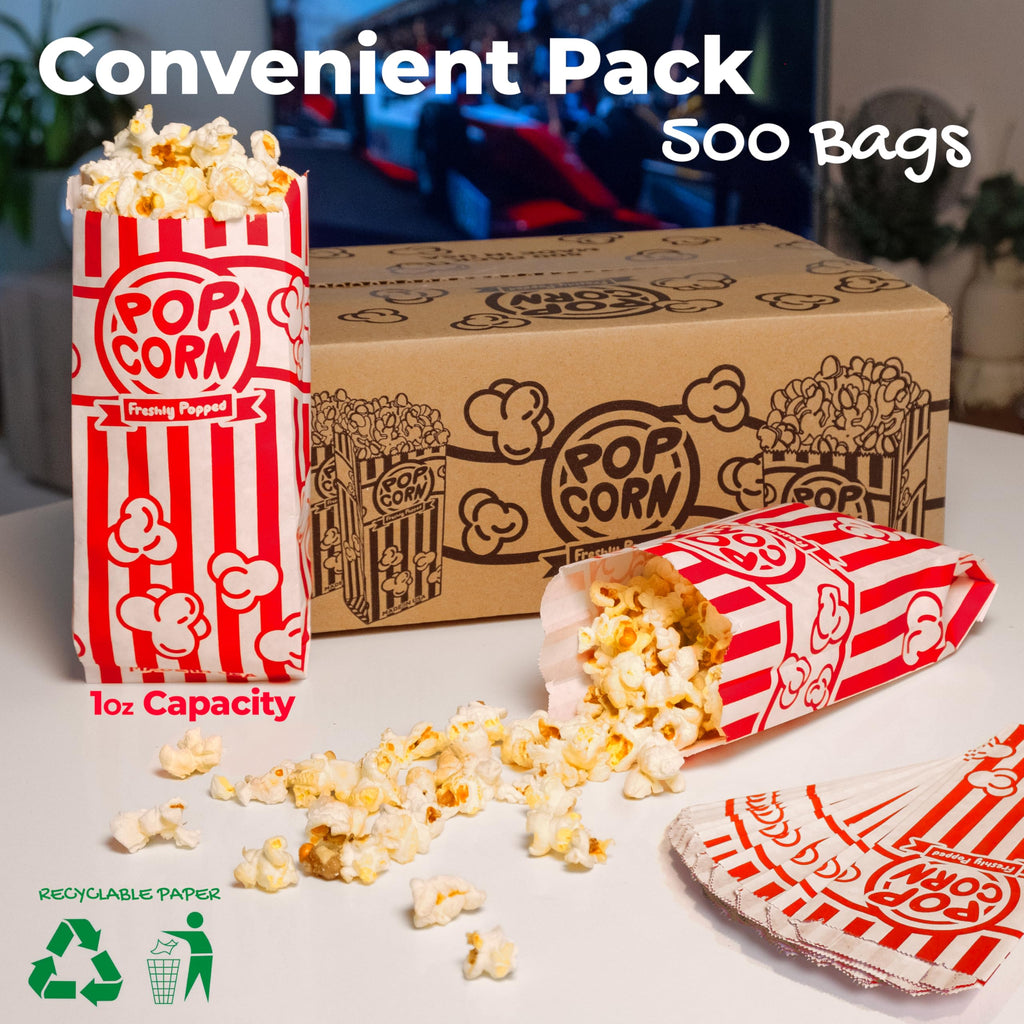 Popcorn Bags Bulk, 500 Pack - 1 oz Small Paper Popcorn Bags Individual Sleeves for Pop Corn Machine, Carnival, Party, Movie Night Essentials