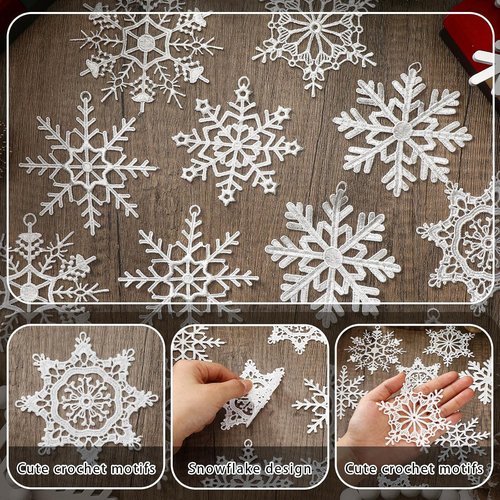 Lunmon Crochet Snowflake Ornaments - 48 Pcs Winter Hanging Decor for Christmas Tree & Home | 6 Unique Styles