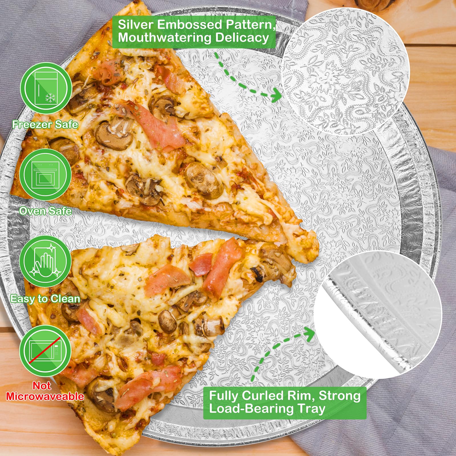 Roponan 15 Pack Serving Platters 12”, Disposable Aluminium Foil Serving Trays for Parties, Silver Embossed Foil Serving Dishes/Plates for Vegetable, Fruit, Slices of Cake, Cookies