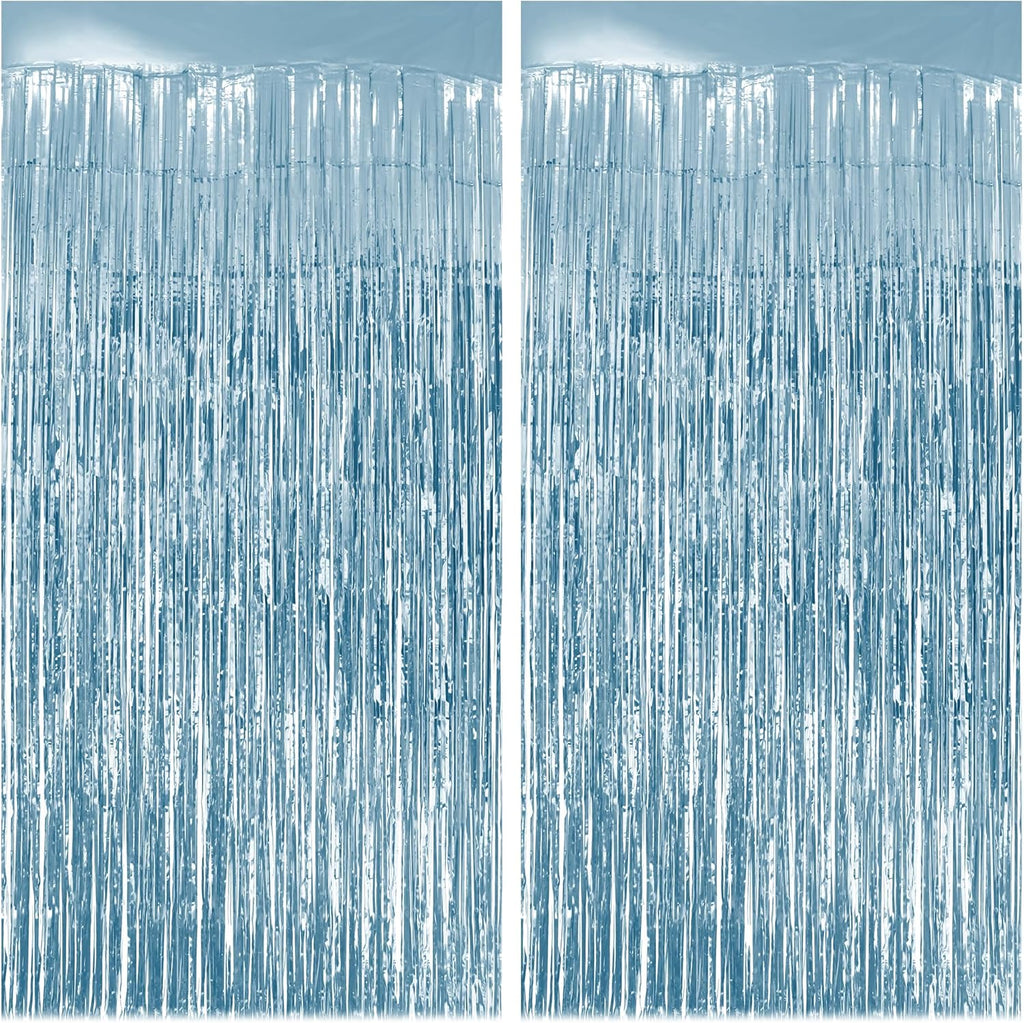 Skiennix Light Blue Fringe Backdrop - 3.2x8.2ft Shining Foil Tinsel Curtains for Parties & Events