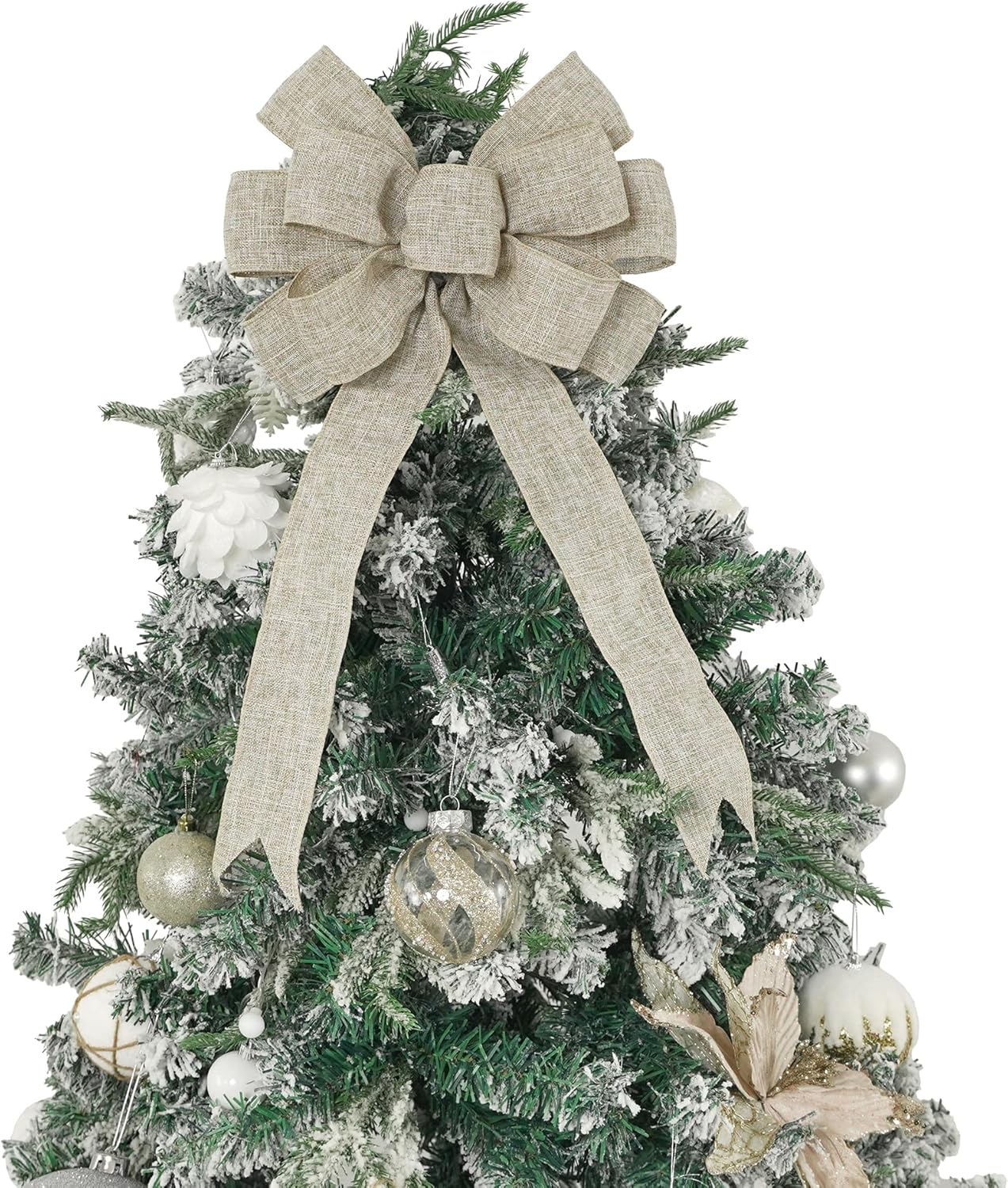 Regine Switzerland 13-Inch Burlap Wired Ribbon Bow - Rustic Christmas Tree Topper & Gift Decoration