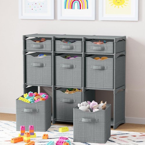 Cube Storage Organizer - 9 Storage Bins for Efficient Closet and Toy Organization | Grey