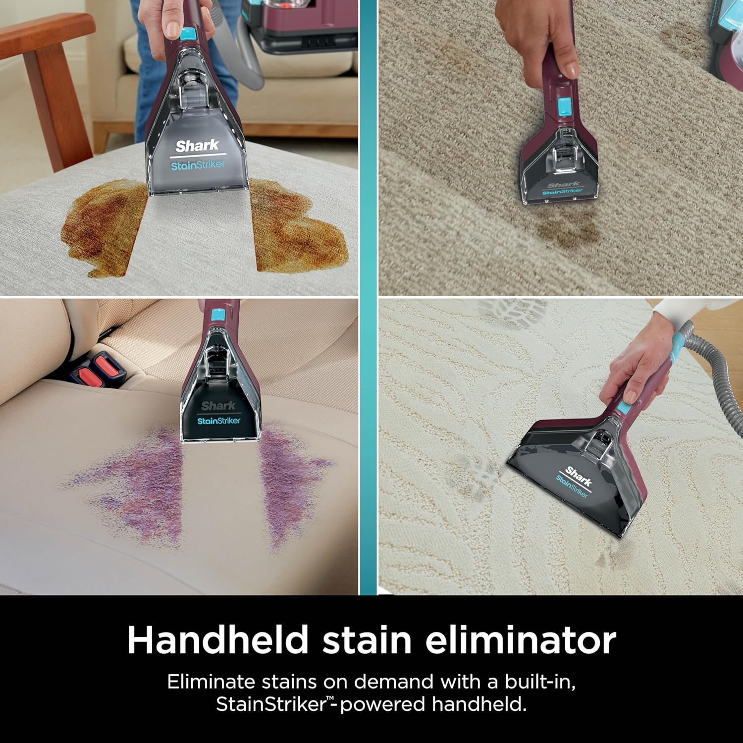 Shark Carpet Cleaner Machine - Portable Upholstery Stain Remover with 2 Solutions & 3 Tools | Perfect for Pet Hair, Burgundy
