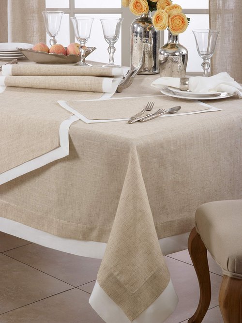 SARO LIFESTYLE 1982.N67104B Moldura Collection Double Layer Tablecloth 67" x 104" Natural