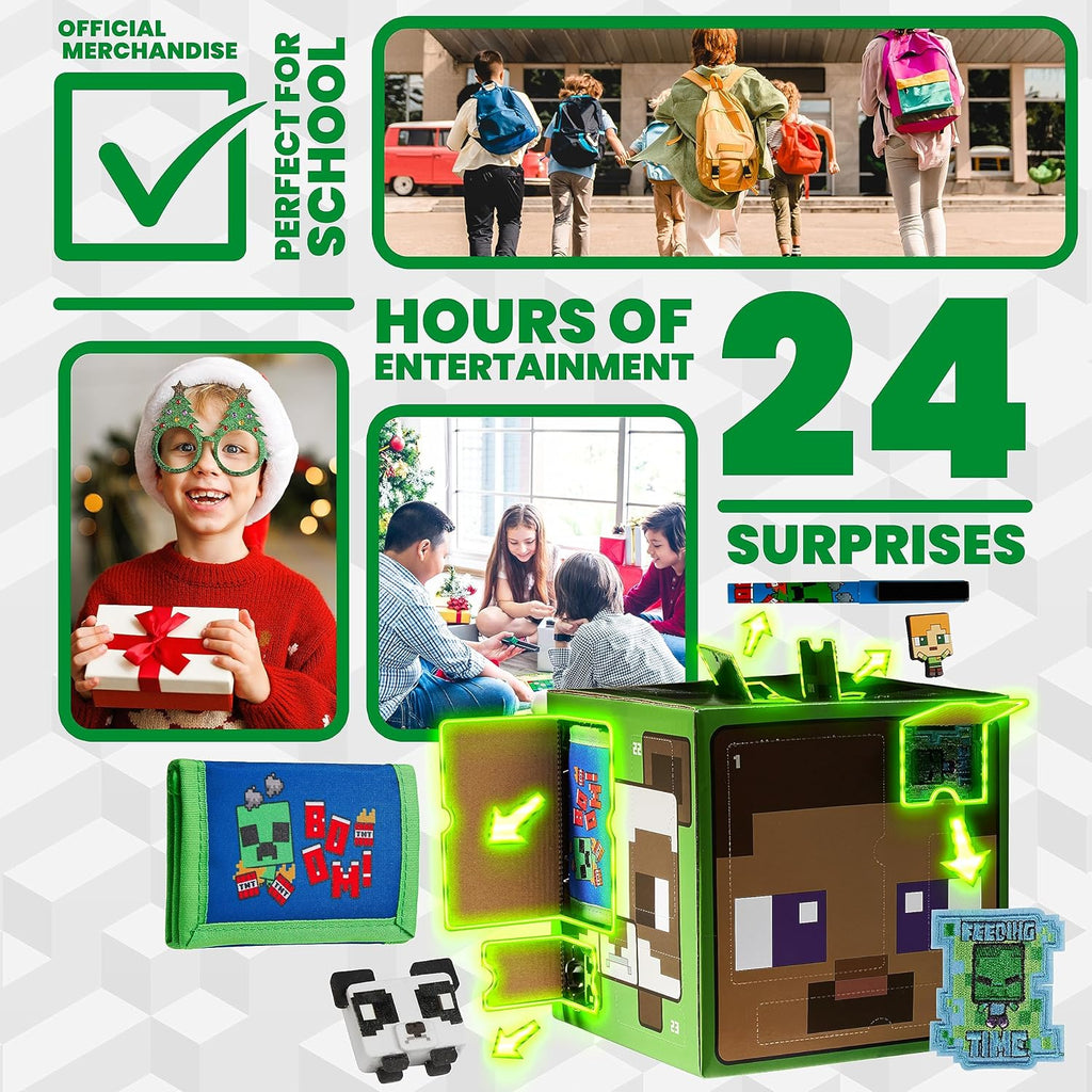 Minecraft Advent Calendar 2025 - 24 Fun Items Including Keychains, Pens & Notebooks | Green Cube Gamer Gift