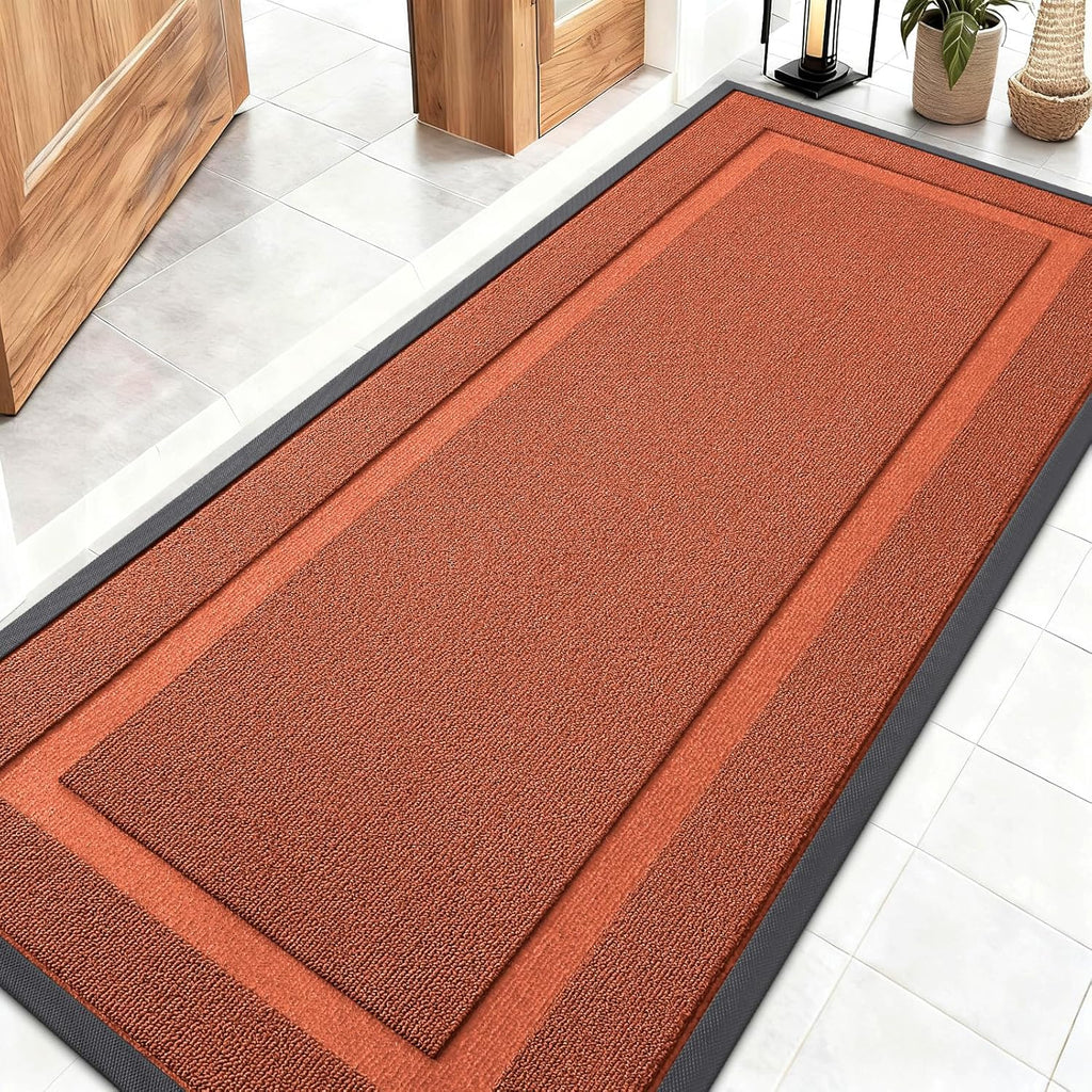 OLANLY Waterproof All-Season Front Door Mat - Sturdy Natural Rubber, Easy Clean | 59x23, Vermillion Red