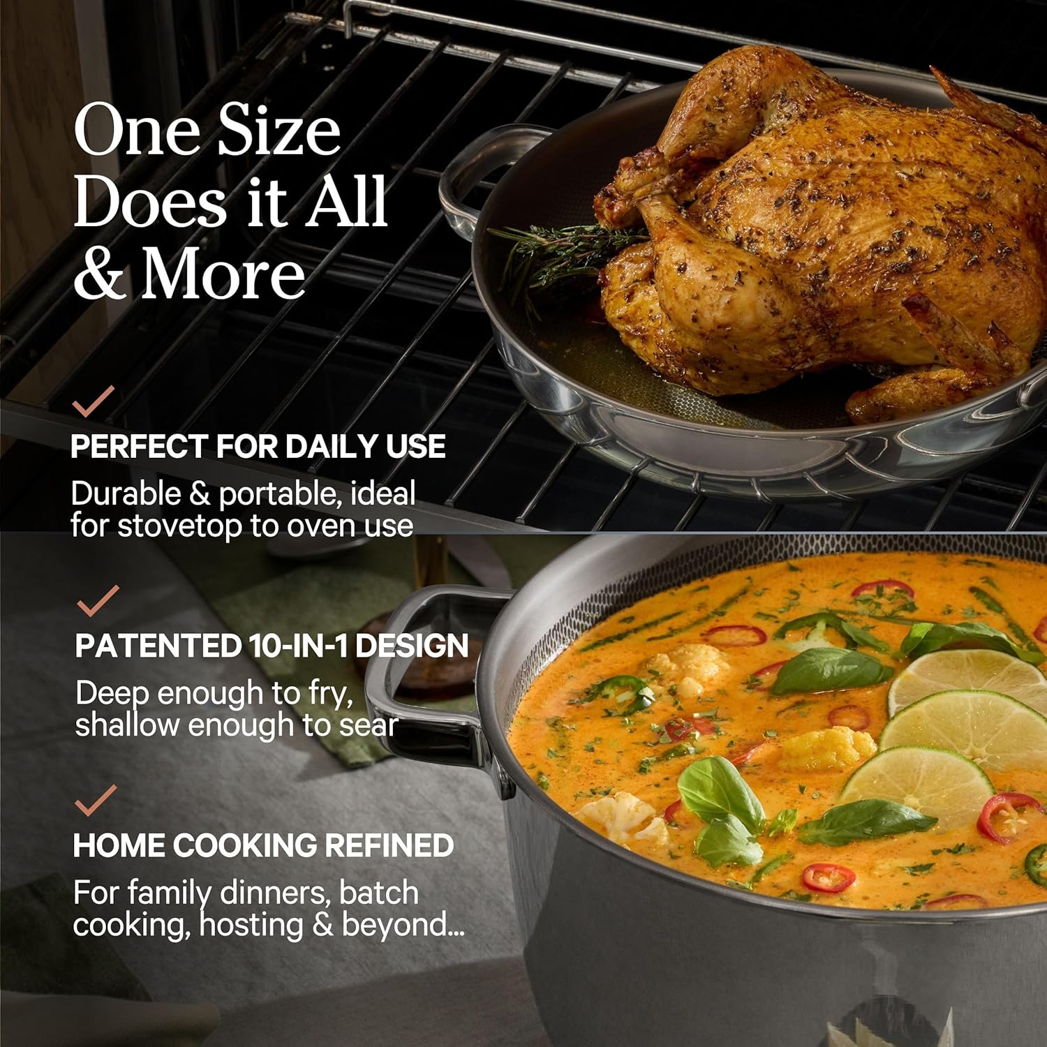 Our Place Titanium Pro Cookware Duo - Always Pan Pro & Perfect Pot Pro | Nonstick, Tri-Ply Titanium & Stainless Steel | Oven Safe up to 1000°F | Chrome