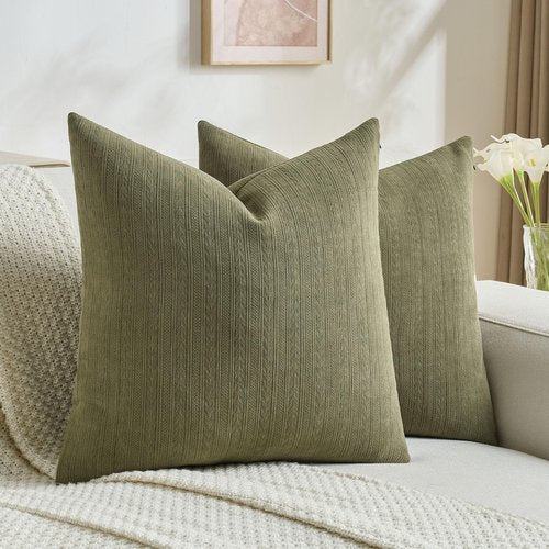 FUTEI Olive Green Decorative Throw Pillow Covers 18x18 Inch Set of 2,Soft Cozy Wheat Ear Striped Patterns Cushion Cases,Modern Home Decor for Couch Bed Living Room
