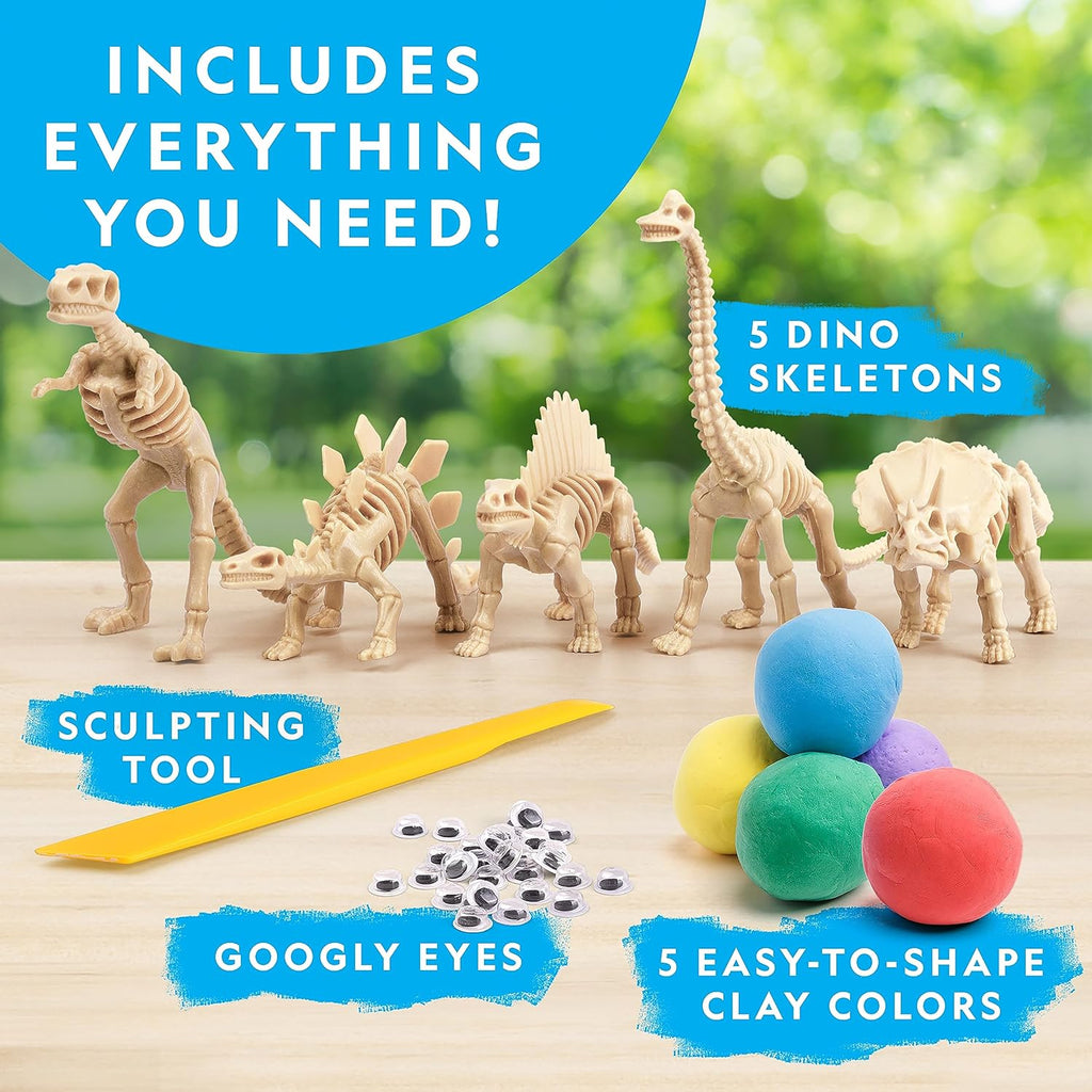 National Geographic Clay Dinosaur Arts & Crafts Kit - Air Dry Clay with 5 Colors & Dino Skeletons for Kids Ages 4-10