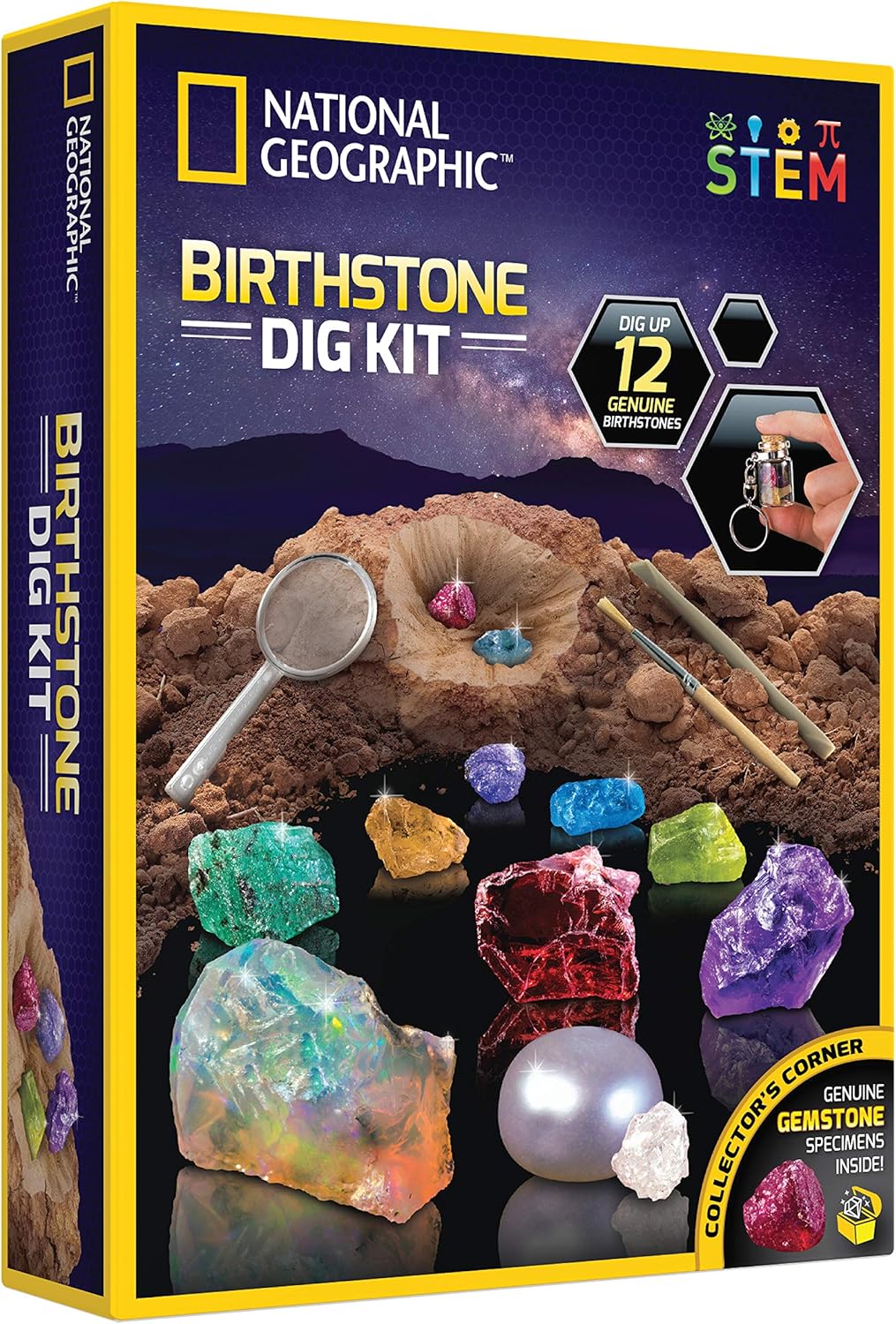 National Geographic Birthstone Dig Kit - Discover 12 Genuine Birthstones Including Diamond, Ruby, Sapphire & More | Gemstone Collection