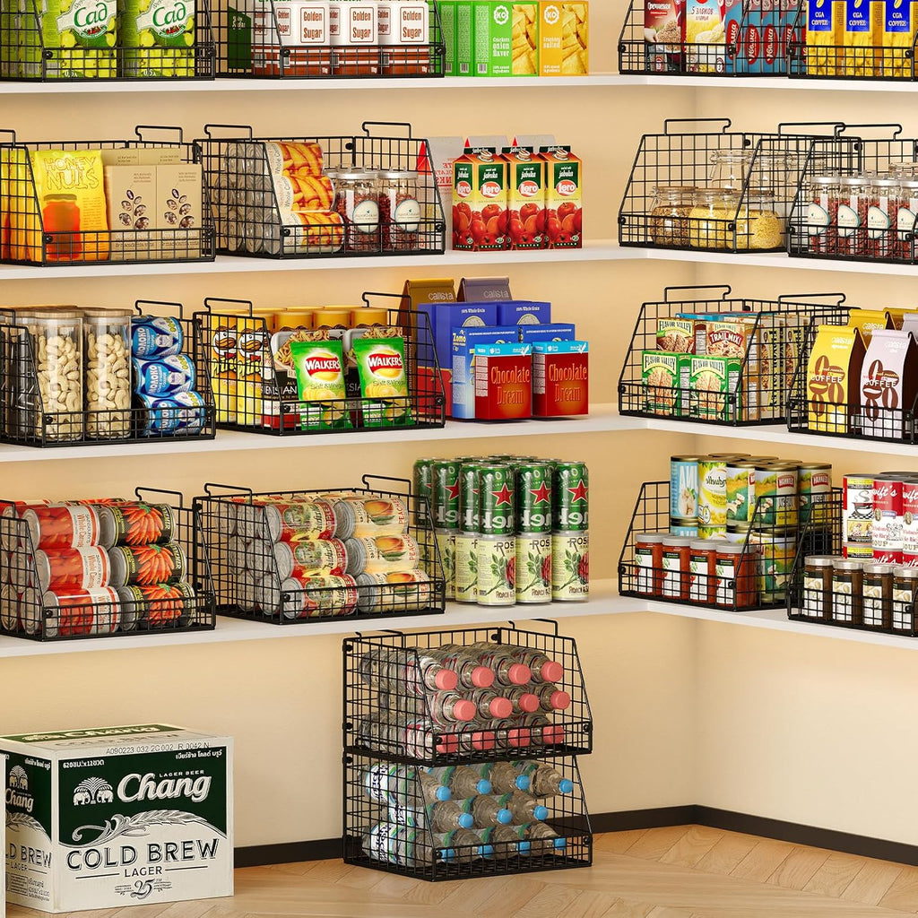 Skiennix XXL Stackable Wire Storage Baskets - Extra Large Pantry Organizer for Fruits, Vegetables & Snacks