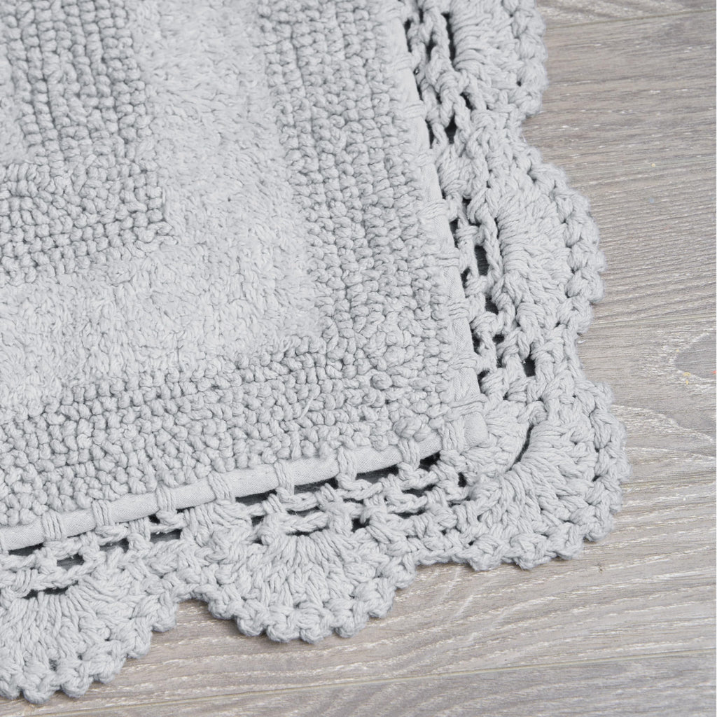 Laura Ashley Absorbent Bath Mat Reversible Crochet Soft and Plush Bathroom Mat 100% Cotton 2-Piece Bath Rug Set, Light Grey