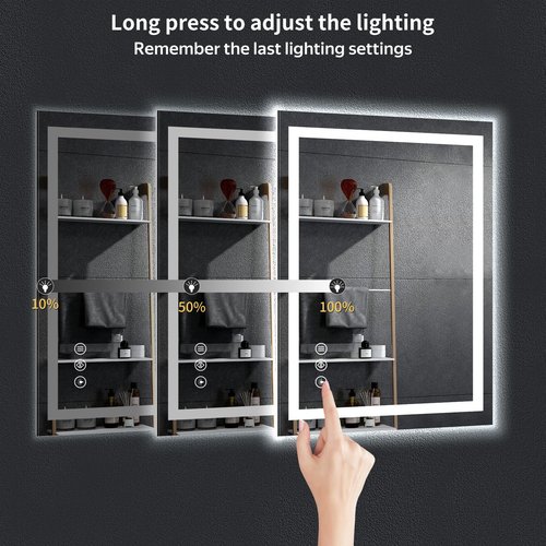 28"x20" LED Bathroom Mirror with Lights, Backlit + Front Lit with CRI>90, Lighted Mirror for Bathroom, Anti-Fog, Dimmable Brightness, 3 Colors, Memory Function, Shatterproof Tempered Glass
