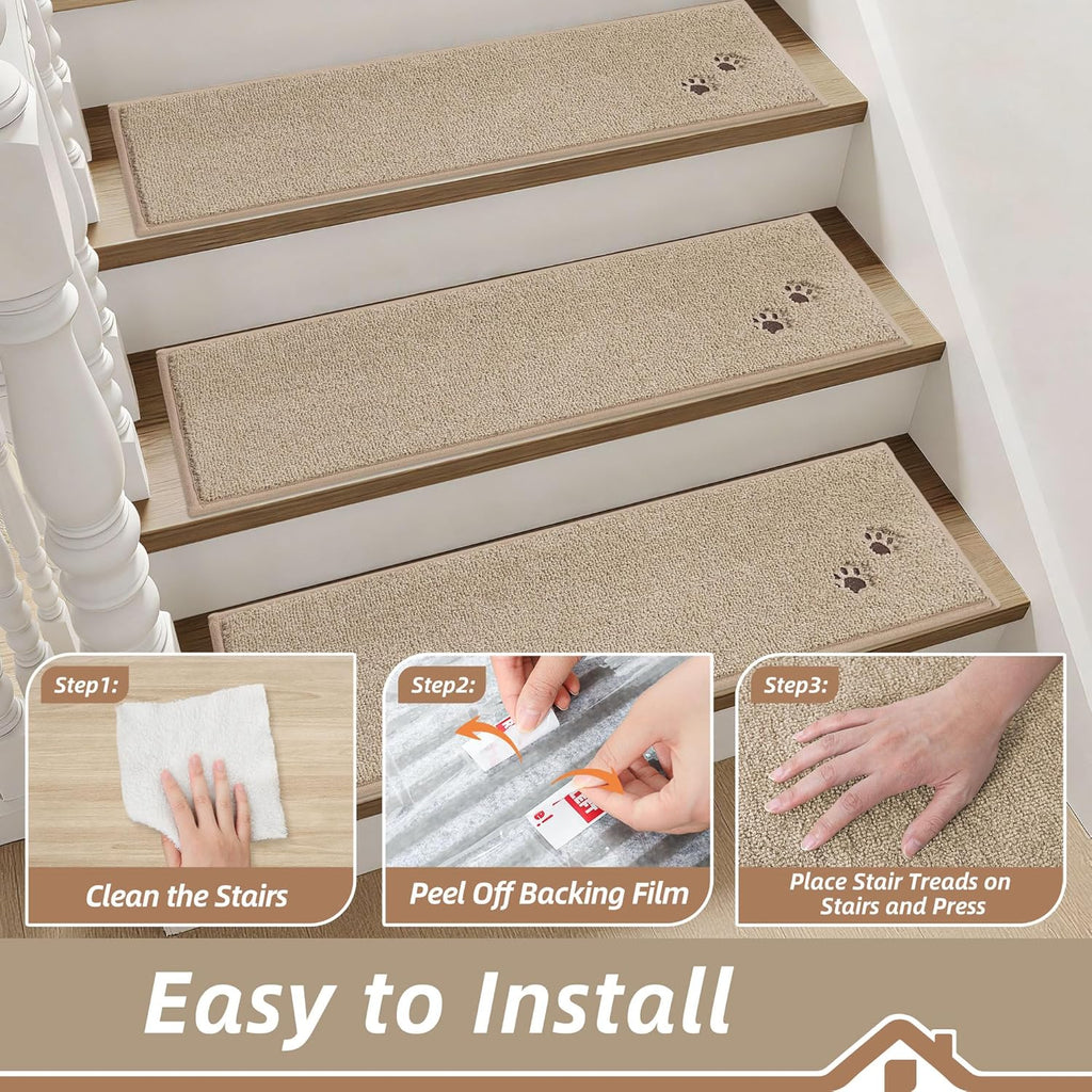 BEQHAUSE Non-Slip Carpet Stair Treads - Soft Indoor Stair Runners, 28"x9", 15pcs, Beige