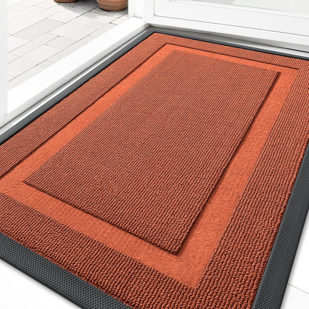 OLANLY Waterproof Front Door Mat - All-Season Indoor/Outdoor Doormat | Sturdy Natural Rubber, 35x23, Vermillion Red