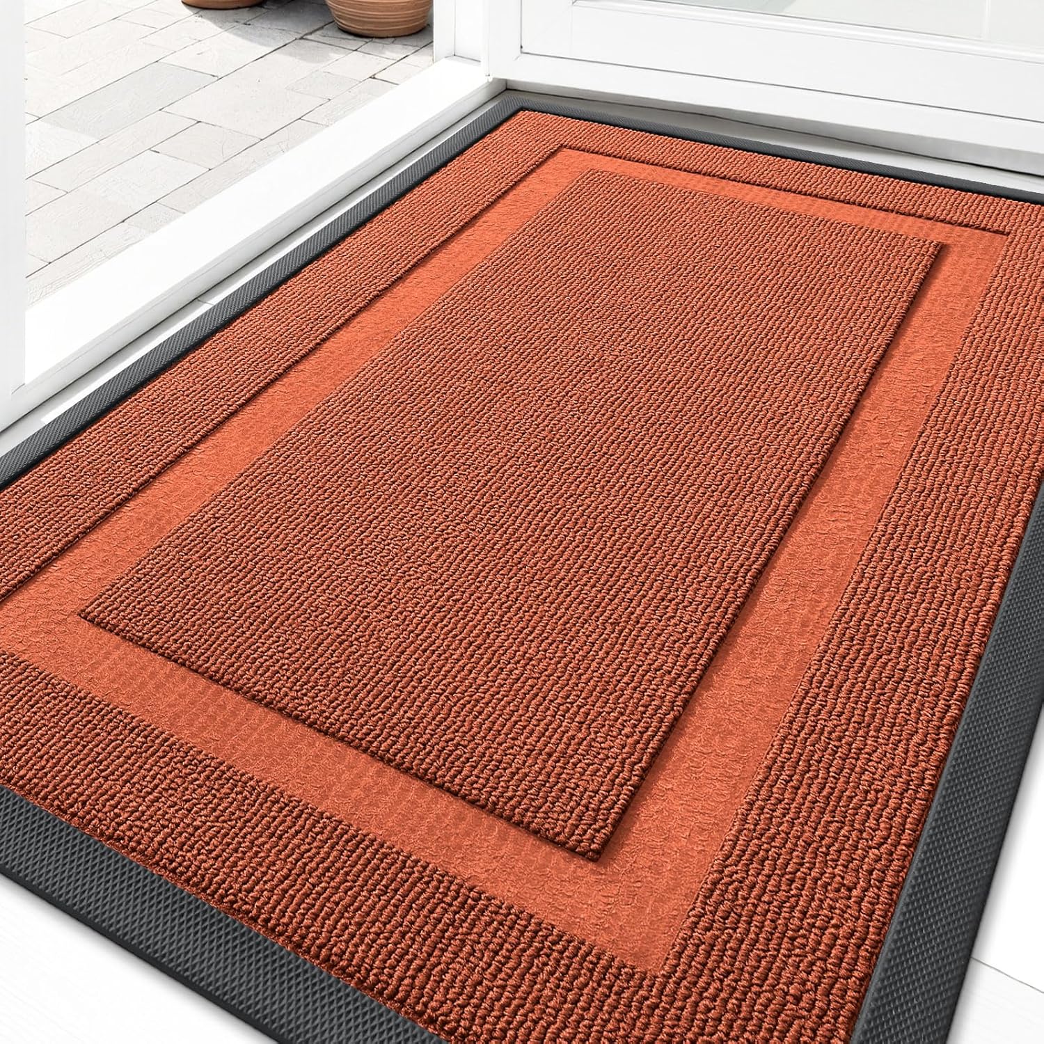 OLANLY Waterproof Front Door Mat - All-Season Indoor/Outdoor Doormat | Sturdy Natural Rubber, 35x23, Vermillion Red