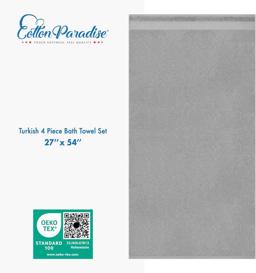 Cotton Paradise Extra Large Soft Plush Turkish Bath Towels Set - 4 Piece in Light Grey