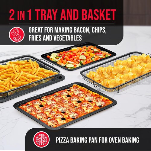 Bakken Swiss Crisper Tray - Large Non-Stick Gray Marble Coating | 2-Piece Set for Healthier Cooking